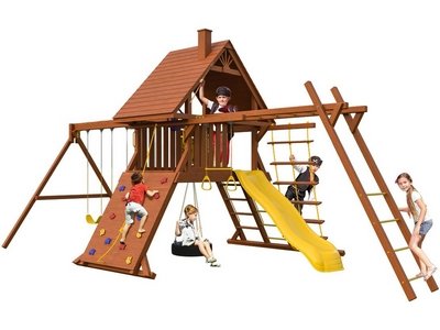 Детская игровая площадка Бастион Делюкс с деревянной крышей и рукоходом